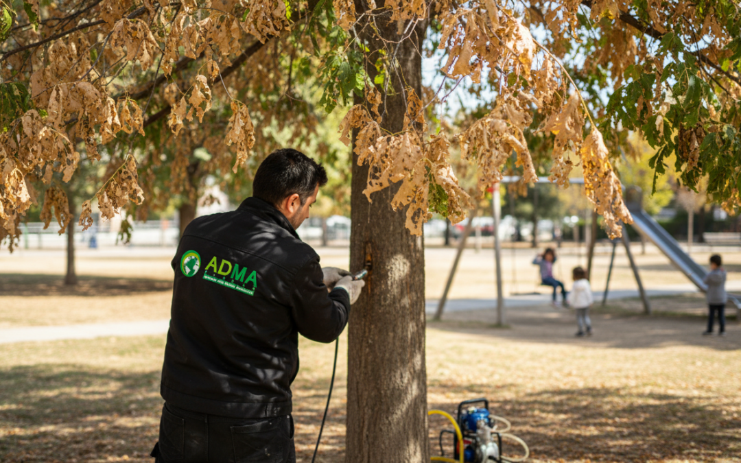 Plaga de Xanthogaleruca luteola (galeruca del olmo) en Leganés: un desafío urbano y una solución eficaz